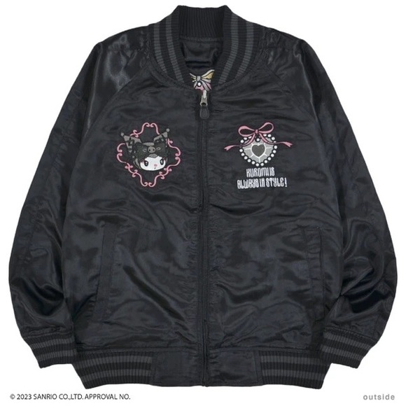 Sanrio Kuromi My Melody Satin Jacket Black 2way Reversible Embroidery Cosplay - Picture 2 of 5